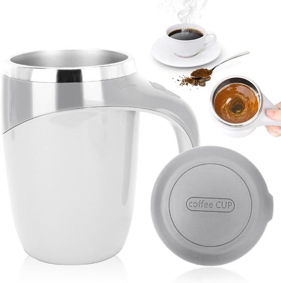 Selbstumrührender Edelstahlbecher – Magischer Elektrischer Kaffeebecher 380 Ml (weiß)