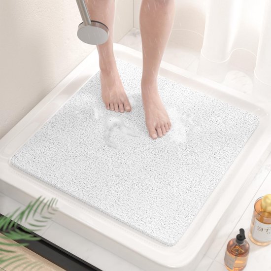Rutschfeste Duschmatte, 53 X 53 Cm, Weiche Pvc-badematte Ohne Saugnäpfe, Schnelltrocknend Und Mit Effizientem Wasserablauf, Weiß Und Sicher Für Das Badezimmer