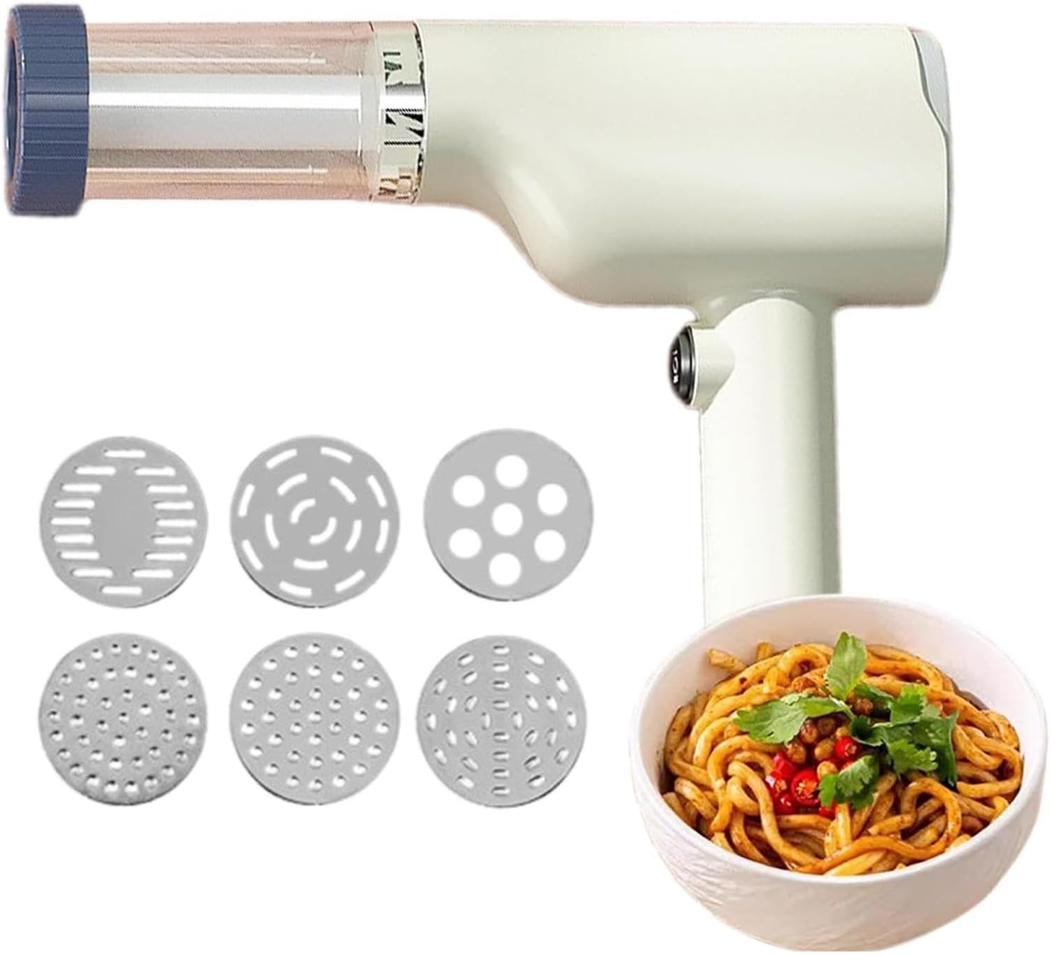 Elektrische Nudelmaschine Und Pastamaschine, Kabellos, Tragbar, 6-in-1, Multifunktionales Küchengerät Für Pasta Und Hausgemachte Pasta (weiß)