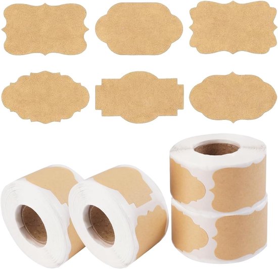 1200 Selbstklebende Kraftpapier Etiketten, Braun Weiße Aufkleber Für Marmelade, Geschenke Und Kreative Projekte, 6 Formen, 3 X 5 Cm, Zum Basteln