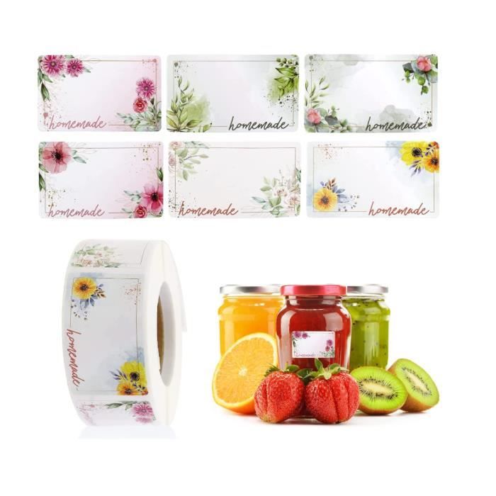 Marmeladenetiketten – Rechteckige Aufkleber Mit Blumenmuster – 500 Blatt – Strapazierfähiges Papier – 6 Verschiedene Designs