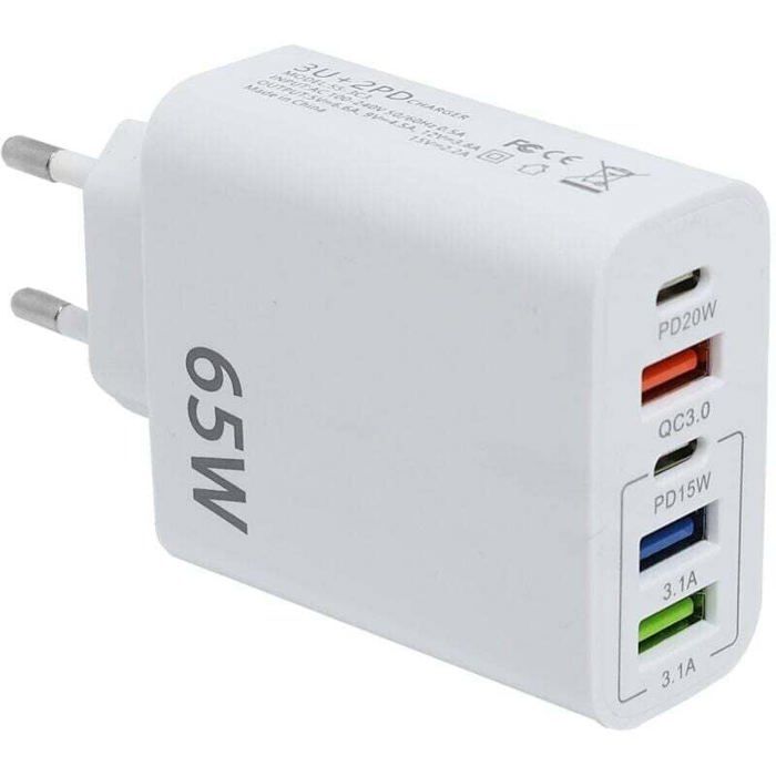 65-w-schnellladegerät Mit Usb-c-anschluss – 5 Anschlüsse – Unterstützt Qc3.0 Und Pd20w-schnellladung – Material: Abs + Flammhemmendes Pc – Kompakt Und Tragbar – Kompatibel Mit Iphone Und Galaxy S1