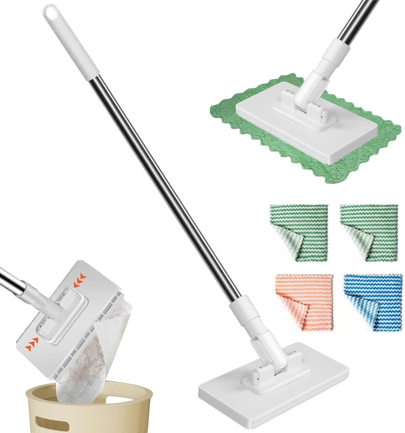 2025 Mop With Pressure Clamping System, Floor Mop With 4 Mop Pads, Hands-free Washing Mop 360 Degree Movable Rotating Head For Household, Office And Restaurant, One Button For Changing