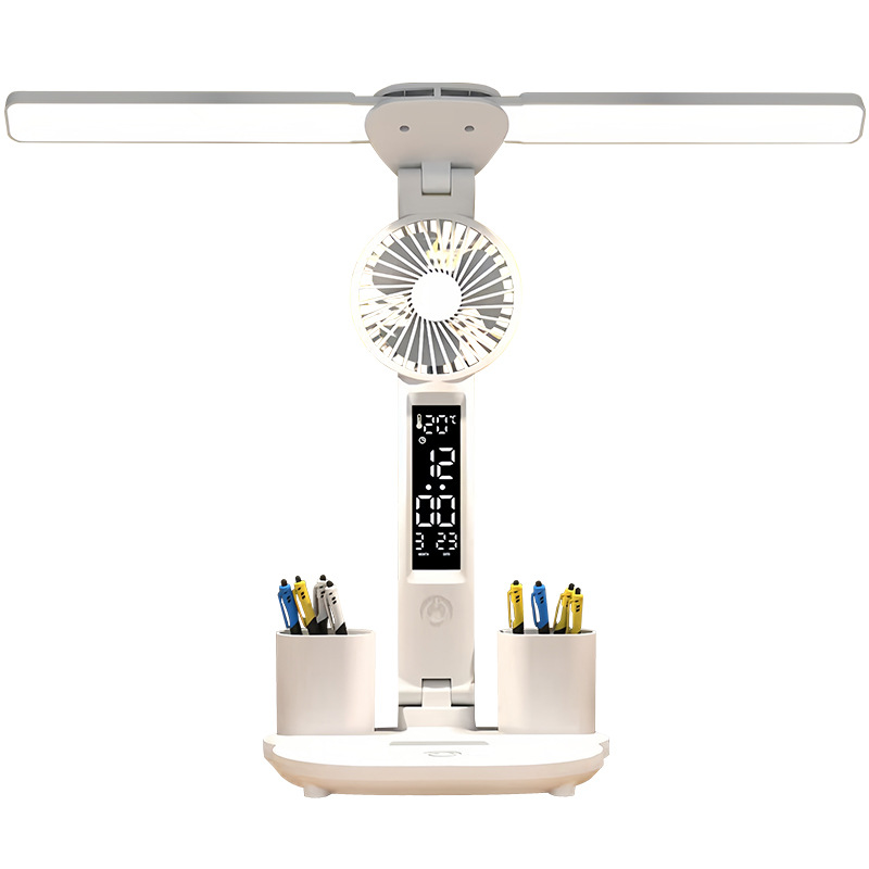 Schreibtischlampe, Augenschutzlampe, Drei Farben, Stufenlose Helligkeitsregelung, Wiederaufladbar, Weiß.