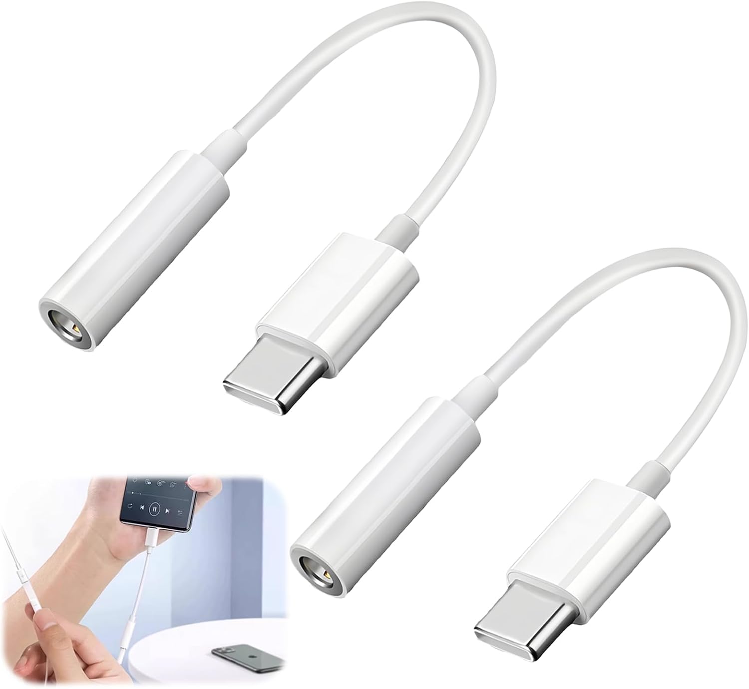 2er-pack Usb-c-klinkenadapter, Usb-c-auf-3,5-mm-klinkenadapter, Typ-c-aux-audio Für Kopfhörer, Kompatibel Mit Galaxy Note20, S20 Ultra, Note10, A80, P40, P30, P20