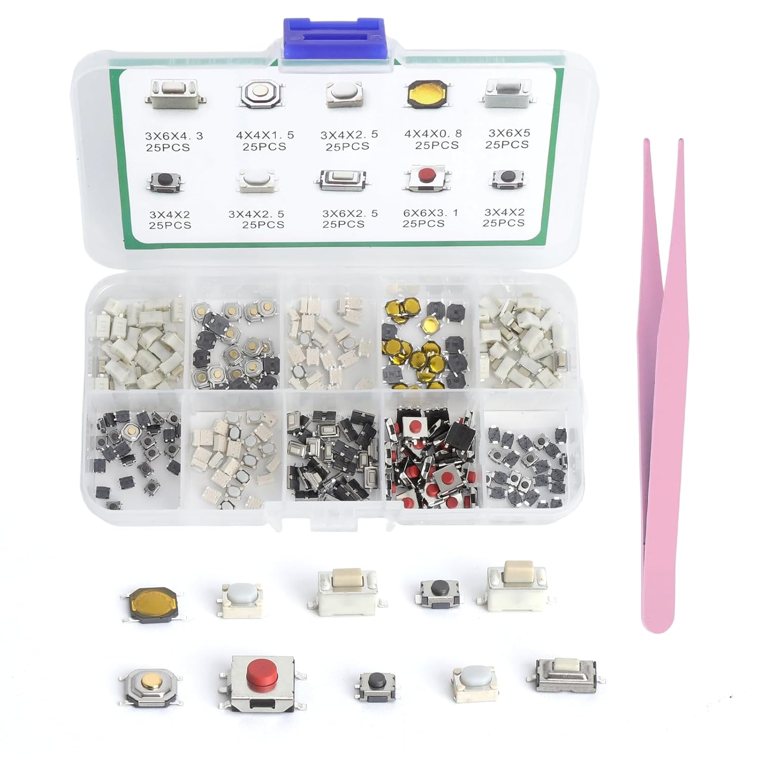 Packung Mit 250 Touch-mikroschaltern, Kfz-schalterknöpfen + Clip – Druckknöpfe, 2-poly-mikroschalter, Mini-taster, Diy-reparatur Und Austausch Für Kfz-lcd-panels