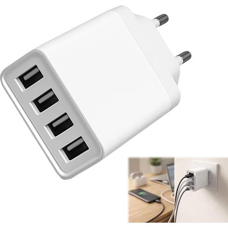 4-port-usb-netzteil, 5 V 2,4 A, Europäischer Stecker, Weiß, Usb-ladegerät Für Smartphones Und Tablets