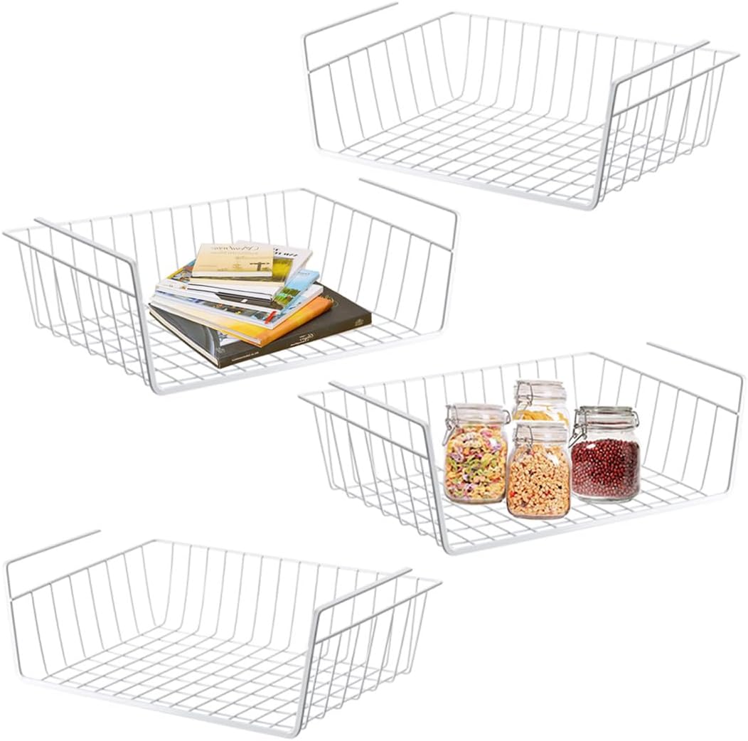 Set Mit 4 Abnehmbaren Draht-hängekörben Zur Aufbewahrung In Küche, Schränken, Regalen, Kleiderschrank, Badezimmer, Büro (weiß)