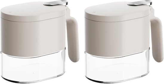 Luftdichtes Gewürzglas Set 2 Teilig, Je 373 Ml Zucker Und Salzglas Mit Löffel, Robuster Küchenorganizer Für Gewürze, Soßen Und Würzmittel Weiß