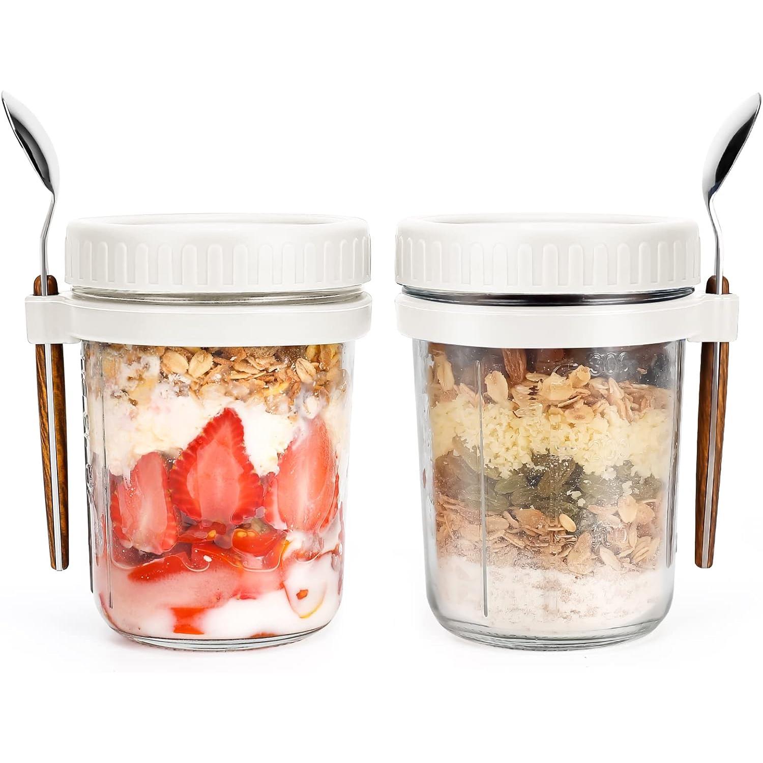Overnight Oatmeal Gläser Mit Messlöffel Und Deckel, 473 Ml [2er-pack], Luftdichter Haferflockenbehälter Mit Messmarkierungen, Einmachgläser Mit Deckel (2 Weiße Teile)