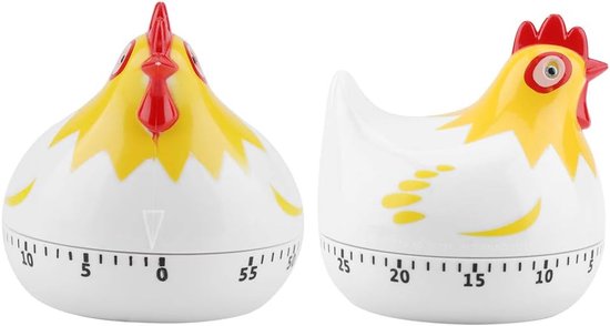 2 Stück Küchentimer, Mechanisch 60 Minuten, Küchentimer, Hühner-förmiger Cartoon-timer, Kochtimer Mit Kräftigem Ring Für Die Küche (weiß)