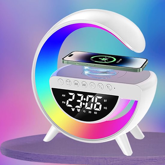 Kabellose Wiederaufladbare Tischlampe Multifunktionaler Bluetooth-lautsprecher Und Wecker Led-nachtlicht Für Den Nachttisch Ideal Für Schöne Weiß