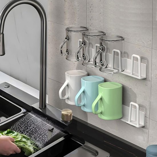 2 Teiliger Becherhalter Bohrenfrei Wandmontage 4 Becherhalter Kaffeetassenregal Weiß Küche/büro