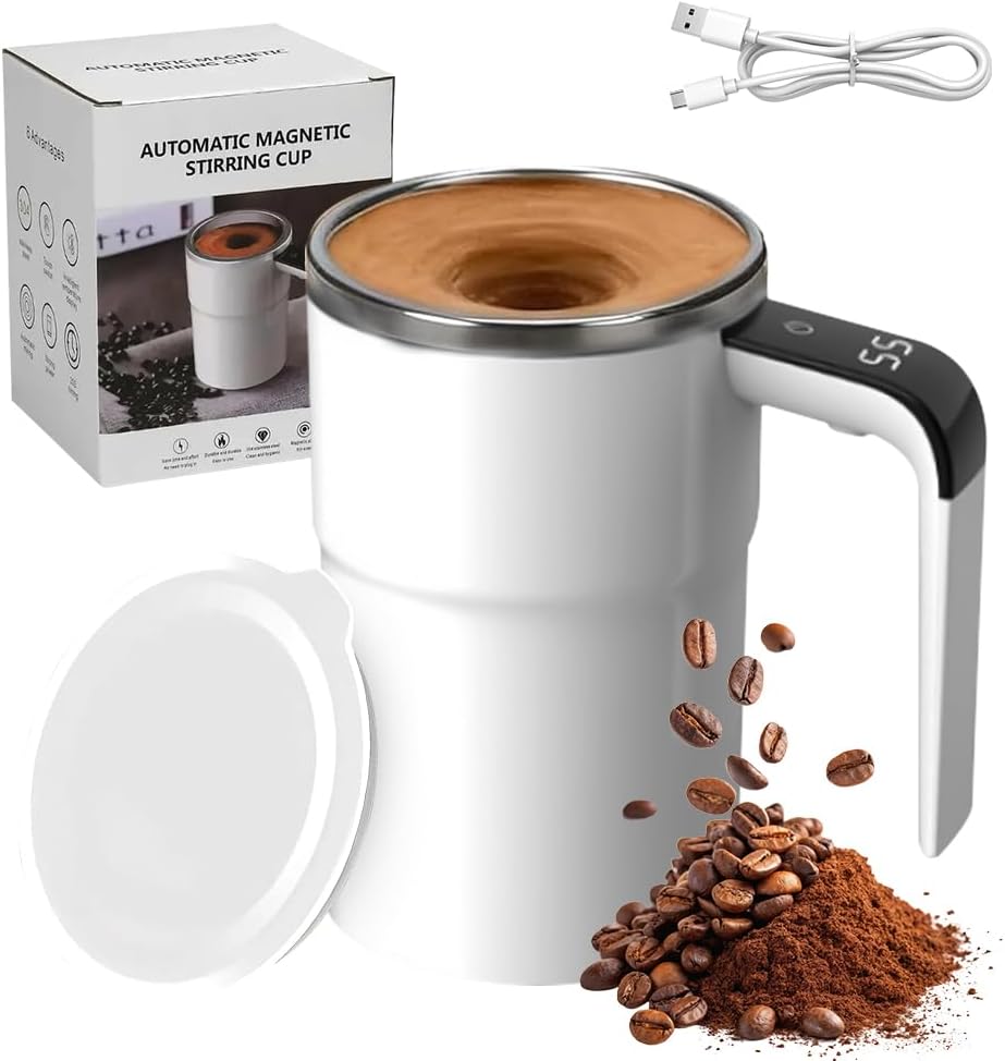 Selbstrührende Tasse, 380ml Automatische Magnetische Rührkaffeetasse, Elektrischer Automatischer Selbstrührung Kaffeebecher Edelstahl Mit Temperaturanzeige, Für Picknick Camping Hotel
