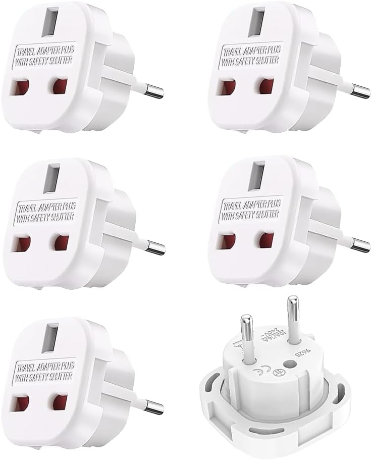 6-teiliges Reiseadapter-set (uk-stecker), Reiseadapter Uk-zu-frankreich-steckeradapter, Uk-zu-fr-adapter Kompatibel Mit Frankreich, Deutschland, Spanien Und Italien