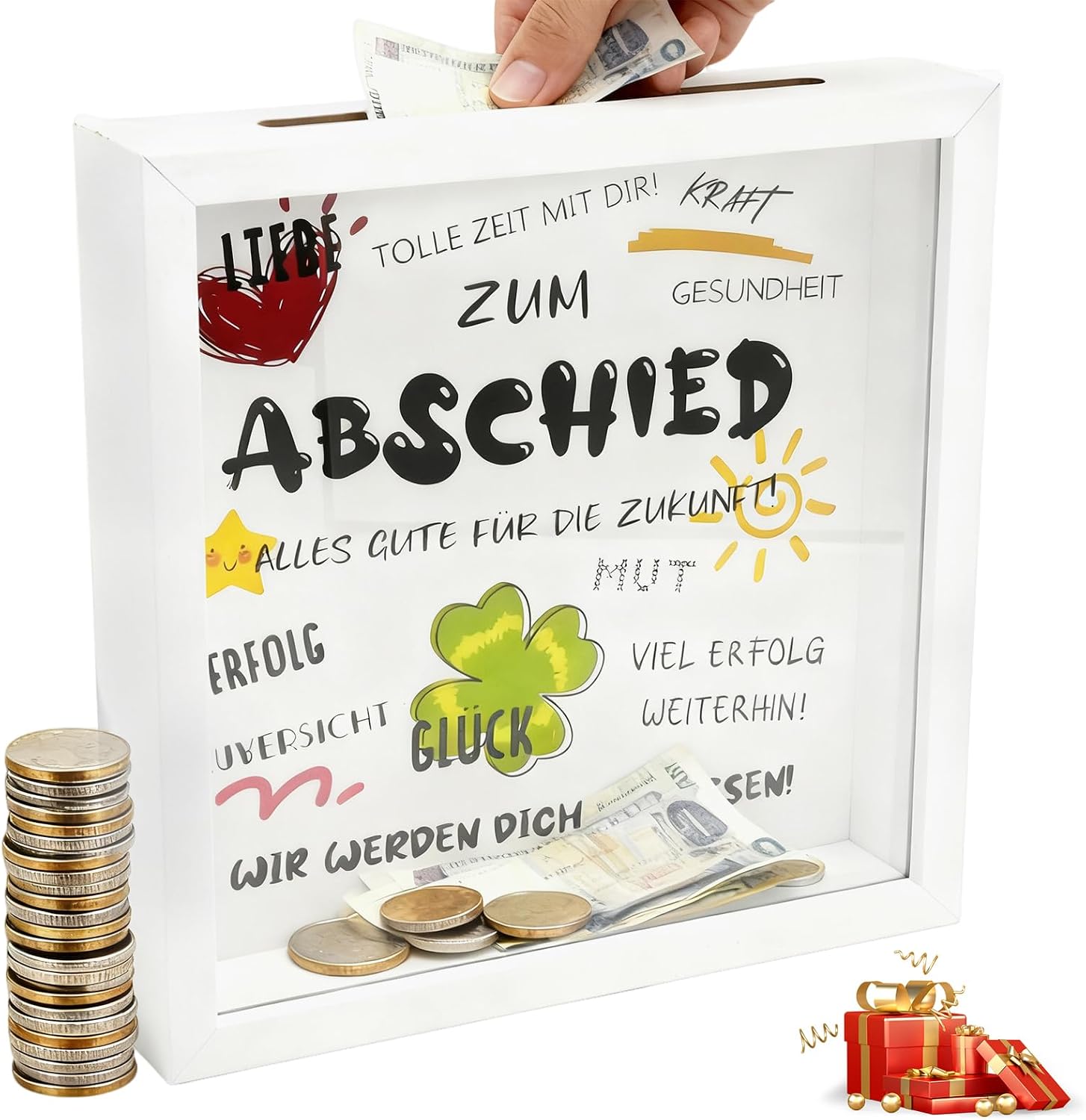 Abschiedsgeschenk Für Kollegen: Personalisierte Spardose Mit Fotorahmen, Glücksbringer Für Jobwechsel, Ruhestand Und Abteilungswechsel. Geschenk Für Kollegen, Chef Und Vorgesetzte. Weiß