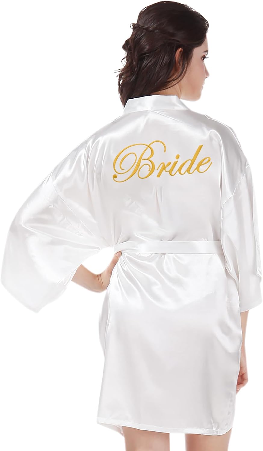 Personalisierter Brautmorgenmantel Aus Satin – Damenkimono Mit Brautstickerei, Gürtel Und 3/4-ärmeln – Team-braut-pyjama, Ideal Für Hochzeiten, Junggesellinnenabschiede Und Flitterwochen
