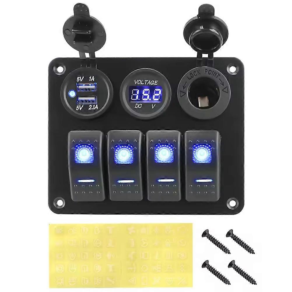 Bedienfeld Mit 4 Led-wippschaltern, Dualem Usb-12v/24v-dc-digitalvoltmeter Und Schutzschalter Für Innenzubehör