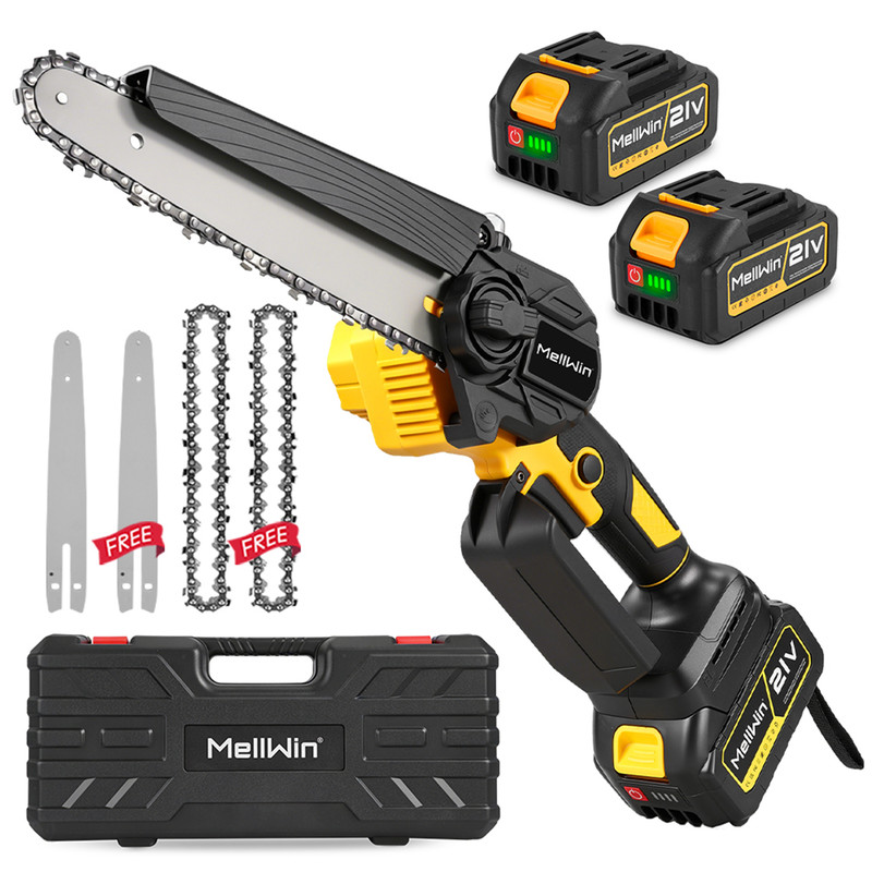 8-zoll-akku-kettensäge Mit Bürstenlosem Motor, Led-anzeige, Inklusive 2 X 4,0 Ah Akkus Und 2 Ketten + 2 Führungsschienen