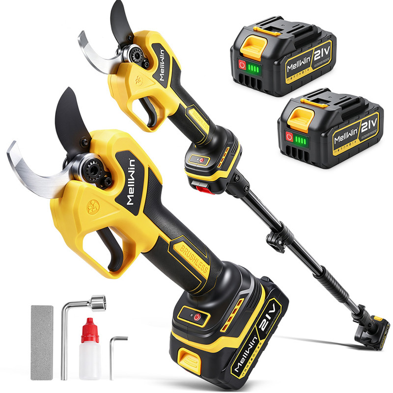 Elektrische Gartenschere 60 Mm, Sk5 Stahlklinge, Led Anzeige, Mit 1,8 M Stiel Und Zwei 4000-mah-akkus