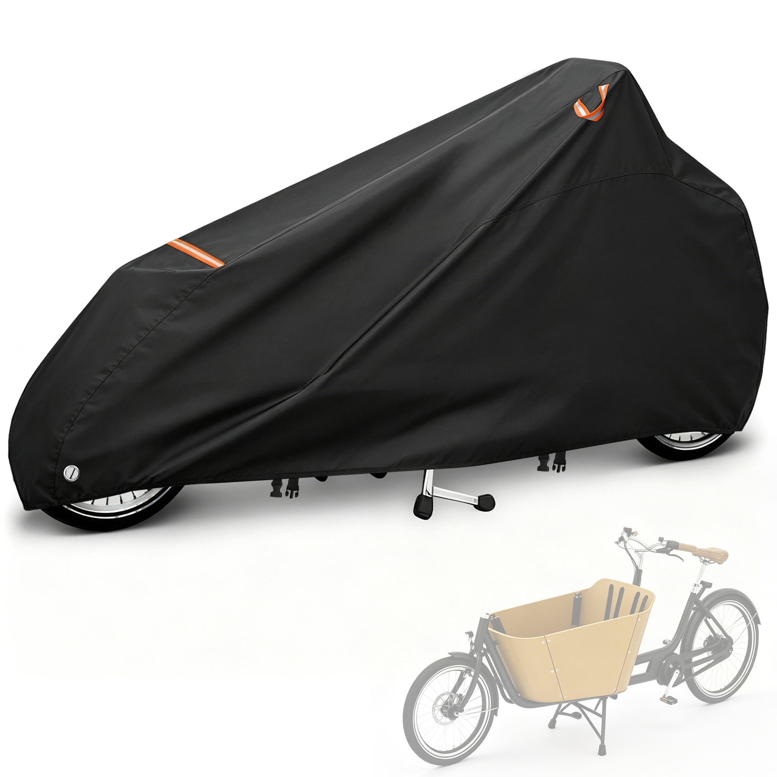 Lastenrad Abdeckung 420d Oxford Gewebe, Wasserdicht Reißfest Uv-schutz, Einspurig Cargo Bike Fahrradschutzhülle, Faltbare Überlänge Fahrradabdeckung Mit Reflektorstreifen 285×75×116cm