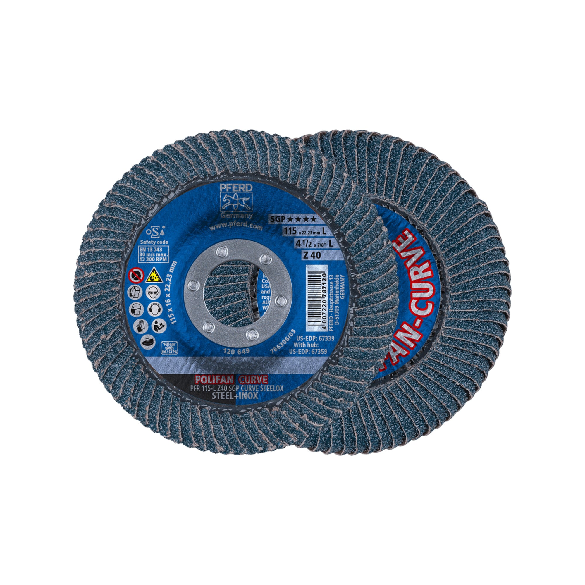 Pferd Tools Polifan-flap Discs Pfr 115-l Z 40 Sgp Curve Steelox 2 Stk