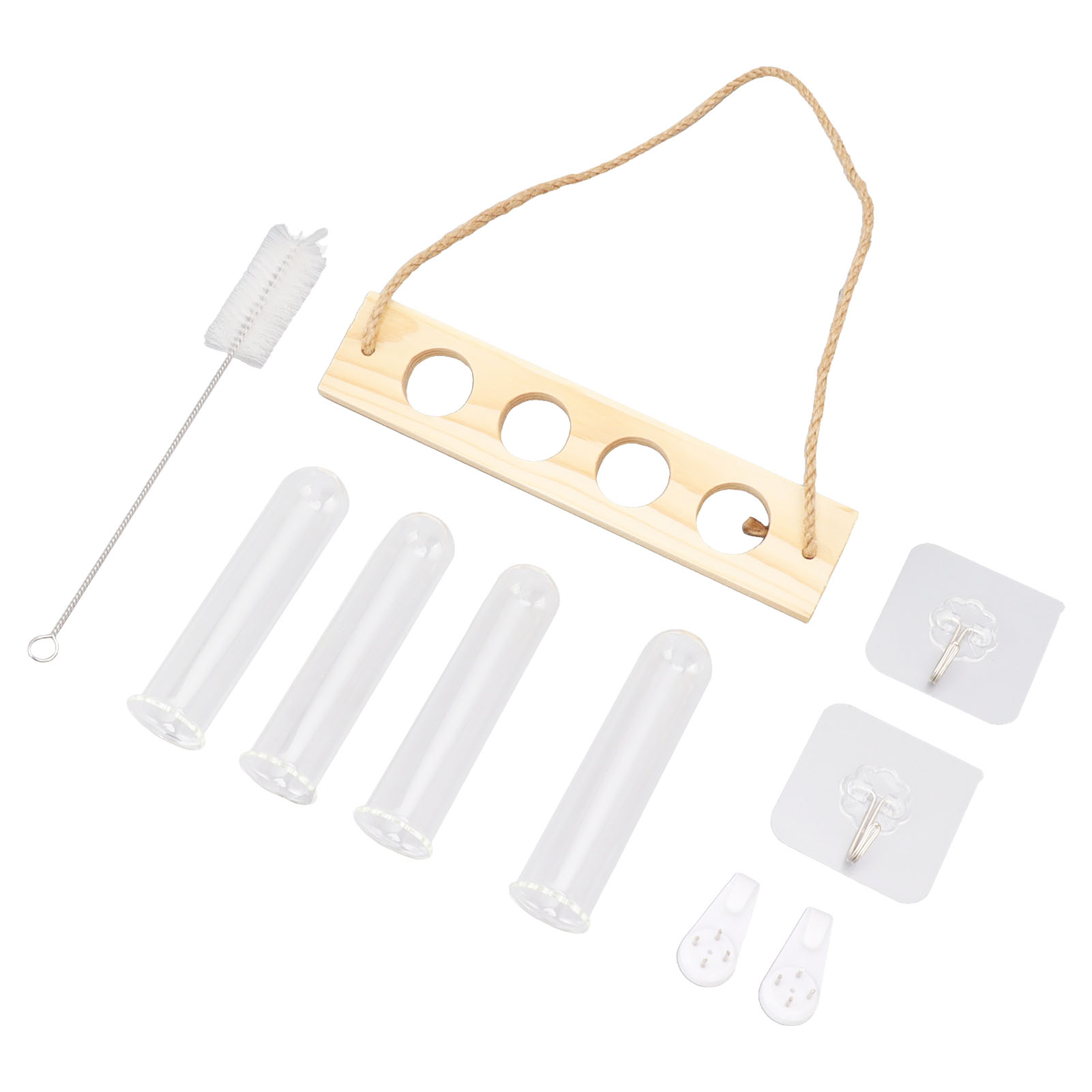 Wandterrarium Mit 1 Ebene Und 4 Löchern, Mit Holzständer Und Mini-reagenzgläsern, Natürliche Holzfarbe.