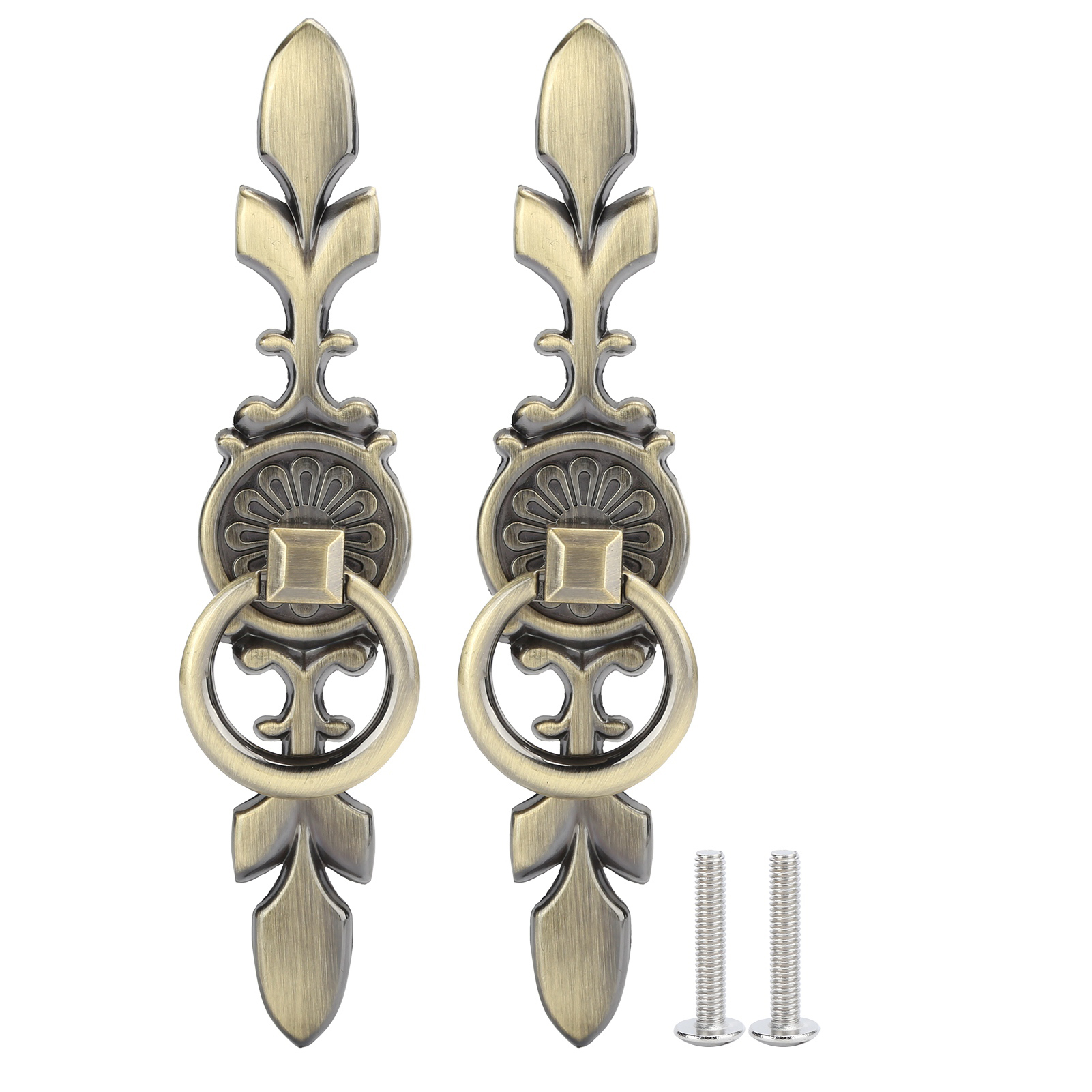 Set Aus 2 Runden Ringgriffen, Einlochig, Für Küchenschranktüren Und Schubladen, Modell 231, Großes Modell In Antikbronze