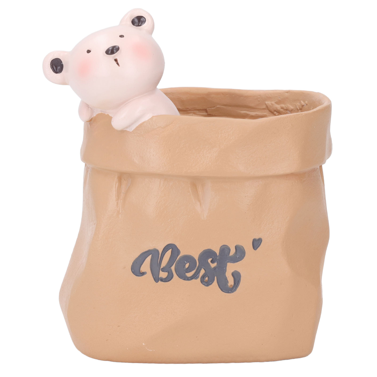 Dekorativer Stiftehalter Aus Kunstharz In Form Eines Niedlichen Tieres In Einer Einkaufstüte, Kleiner Sukkulenten-blumentopf, Ideal Für Schlafzimmer, Büro Oder Als Einzugsgeschenk. Teddybär.