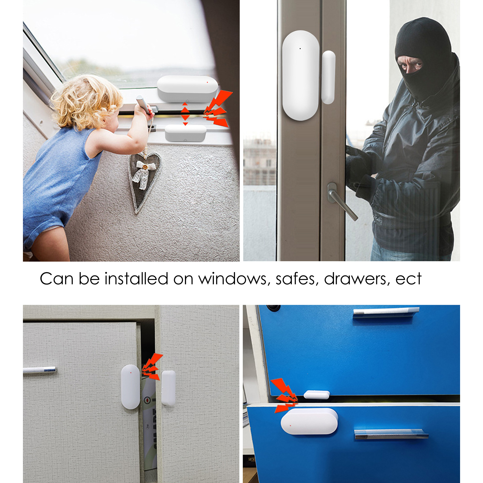 Wlan-türsensoren Mit Echtzeitalarm, Fensteröffnungsmelder, Intelligente Haussicherheitsausrüstung, Kompatibel Mit Alexa Und Google.