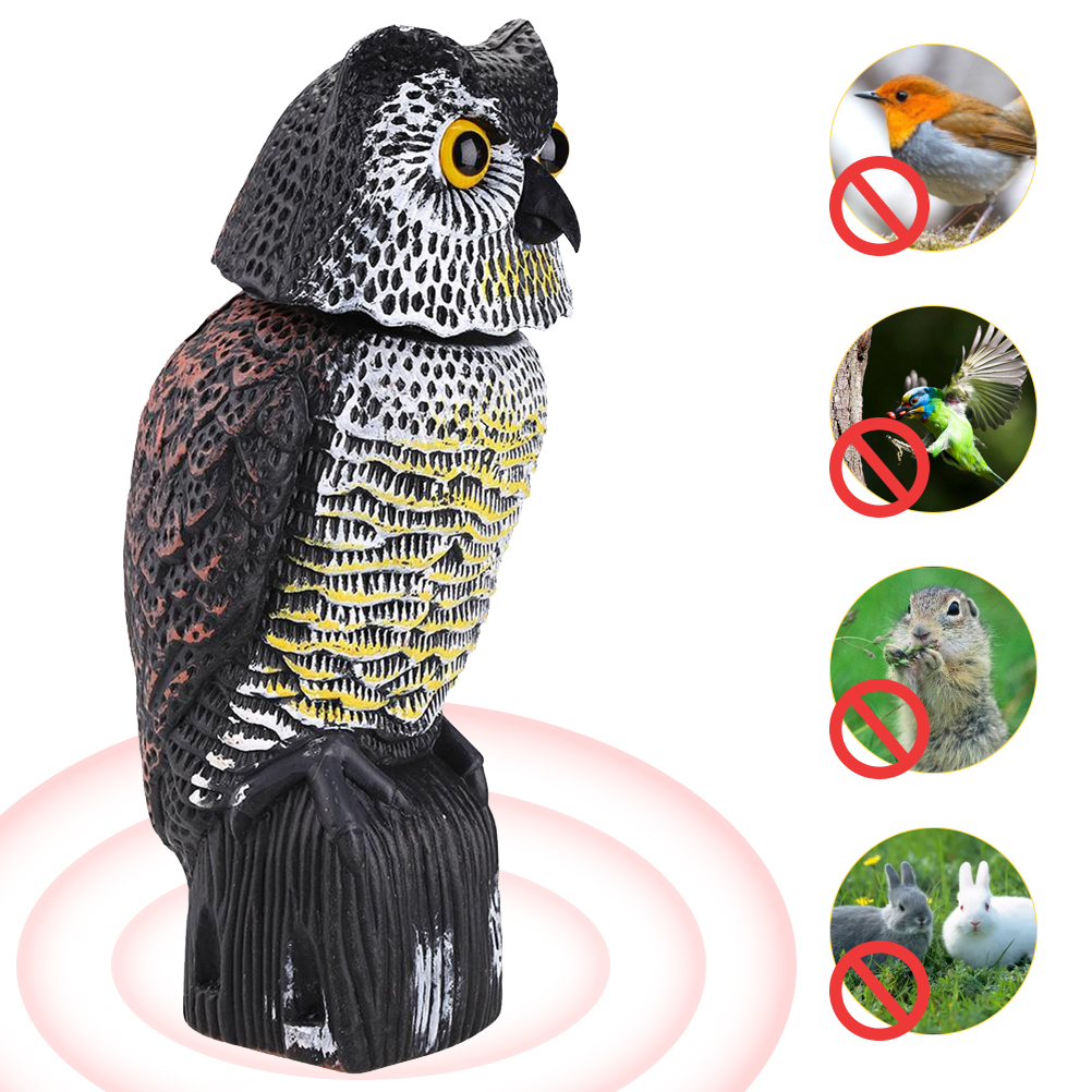 Attrappe Eines Virginia-uhus Und Um 360° Drehbare Eulenfigur Mit Kopf Zum Verscheuchen Von Vögeln Auf Terrasse, Hof Oder Im Garten.