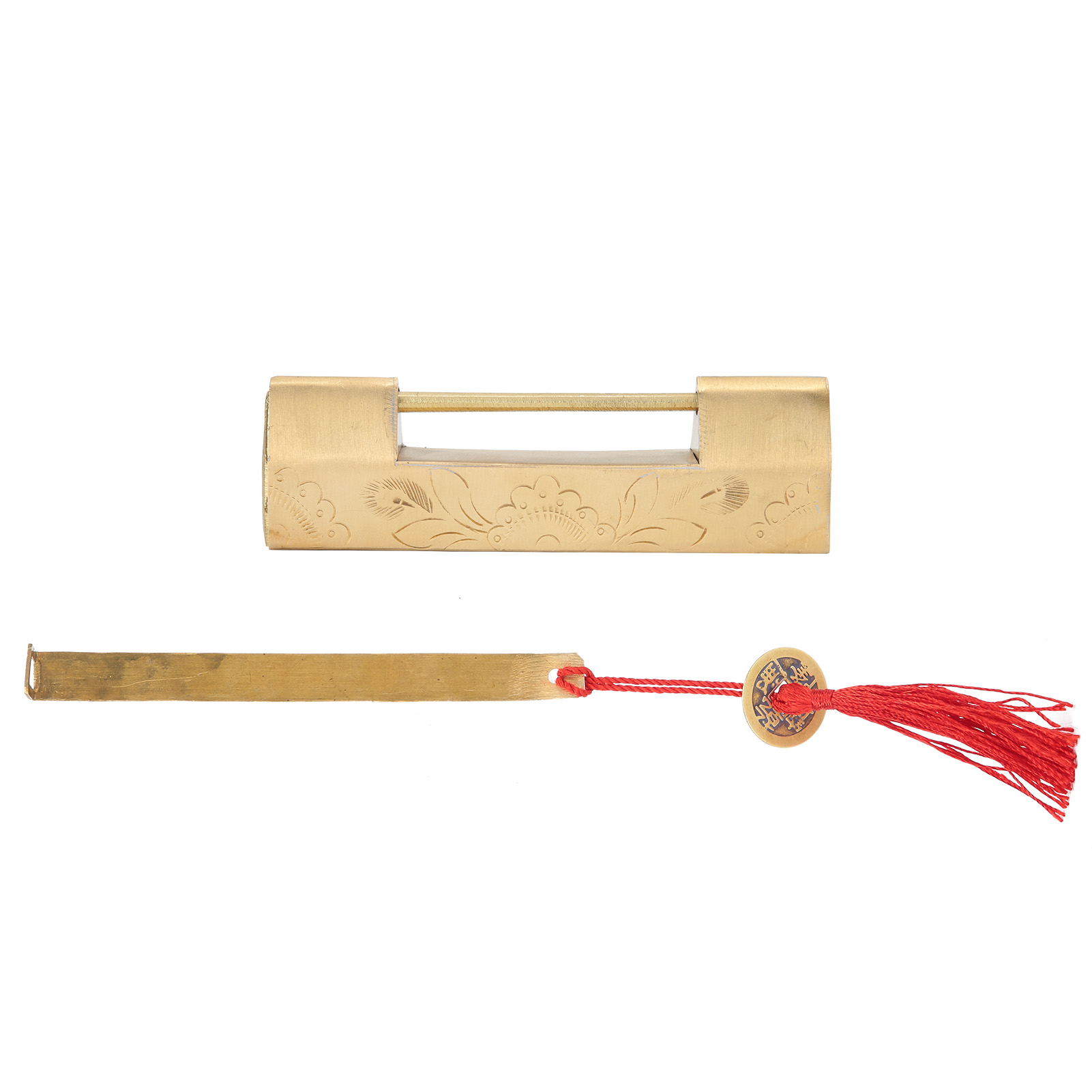 Messing-vorhängeschloss Mit Schlüssel, 6,5 Cm, Antiker Chinesischer Stil, Geschnitzt, Für Schmuckkästchen Oder Schrank