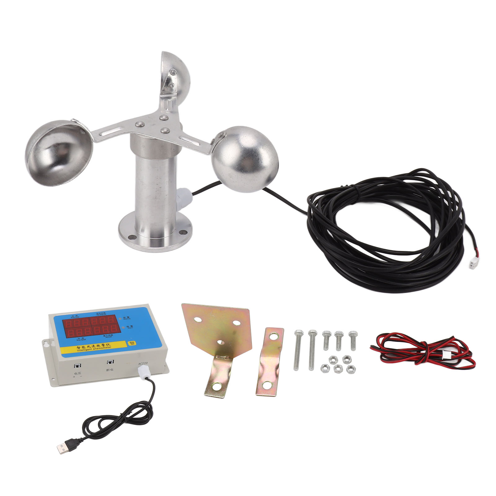 Schalenanemometer-windgeschwindigkeitssensor Mit 8 M Wasserdichtem Kabel, 4 Cm Befestigungsloch, Störungsfrei, 3 Schalen, Windgeschwindigkeitsmesser Für Den Außenbereich, 0–3,8 V