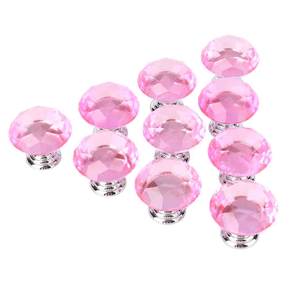 Set Mit 10 Rosafarbenen Kristallglas-türknöpfen, 30 Mm, Für Küchenschubladen Und -schränke