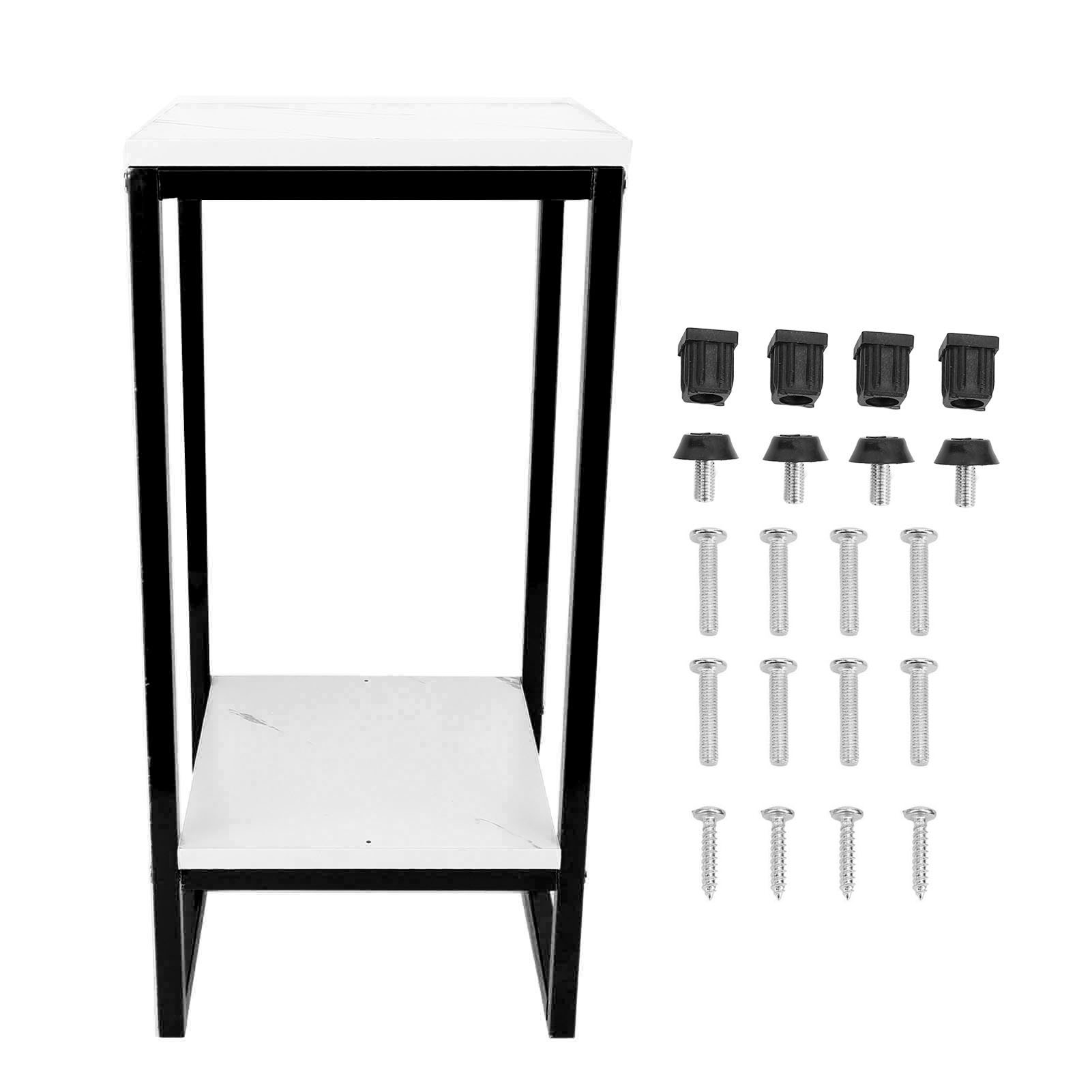 Zweistöckiger Blumenständer Mit Stabilem 60 Cm Eisengestell, Multifunktional Und Einfach Zu Montieren, Für Balkon, Garten Oder Eingangsbereich. Schwarzes Gestell Und Weiße Platte.