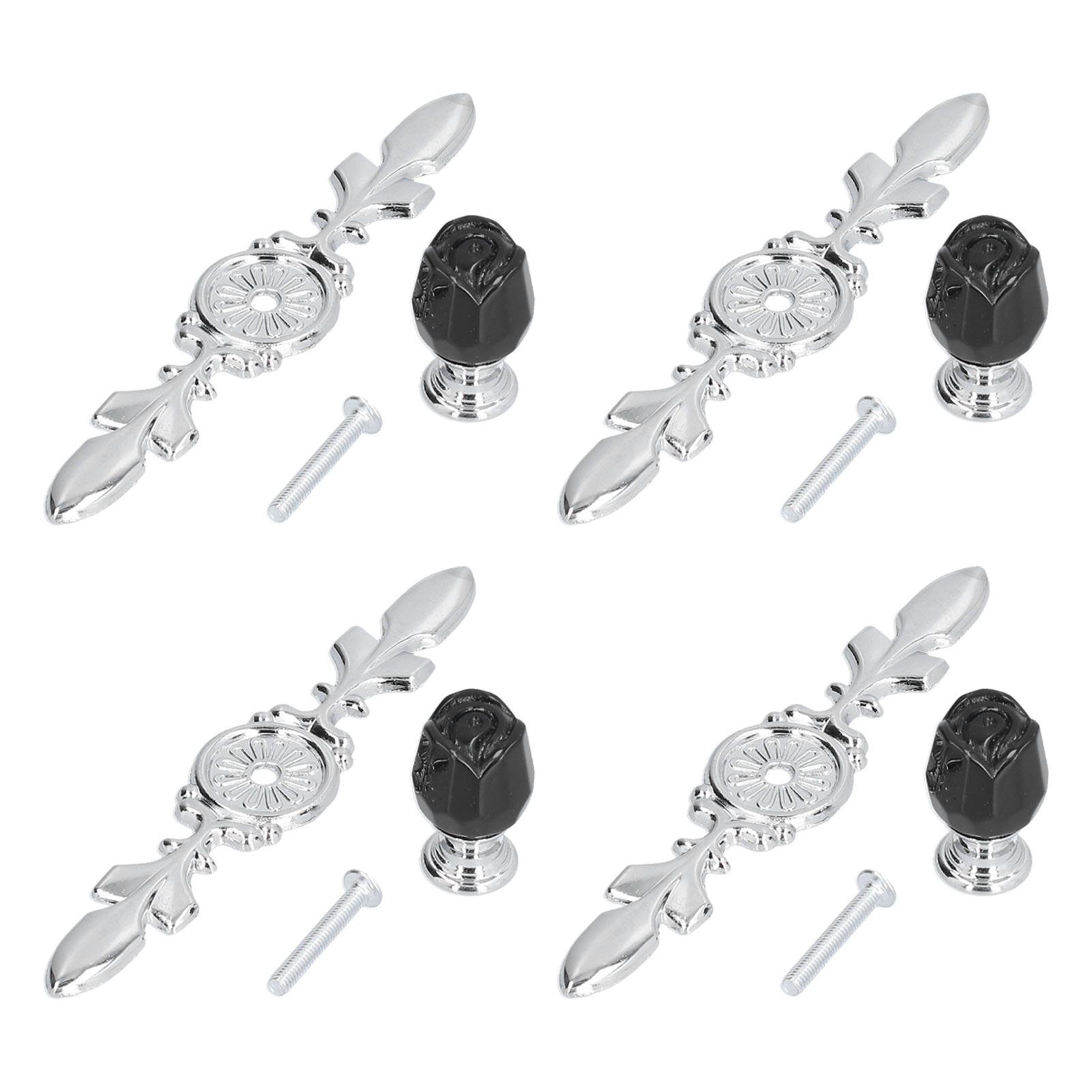 Set Aus 4 Kristallgriffen Mit Platte, Moderner Und Minimalistischer Europäischer Stil, Für Schubladen, Kommoden Und Schränke, Schwarz.