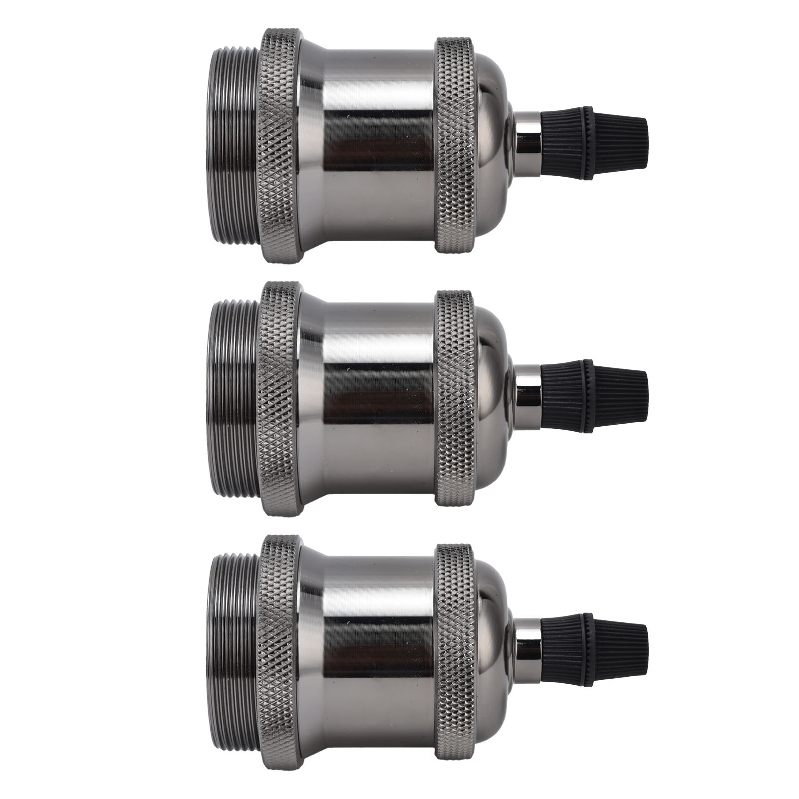 6-teiliges Lampenfassungs-set Aus Metall, E26/e27-schraubgewinde, Retro-beleuchtungssockel Mit Erdungsplatte, Aluminiumgehäuse, Perlschwarz