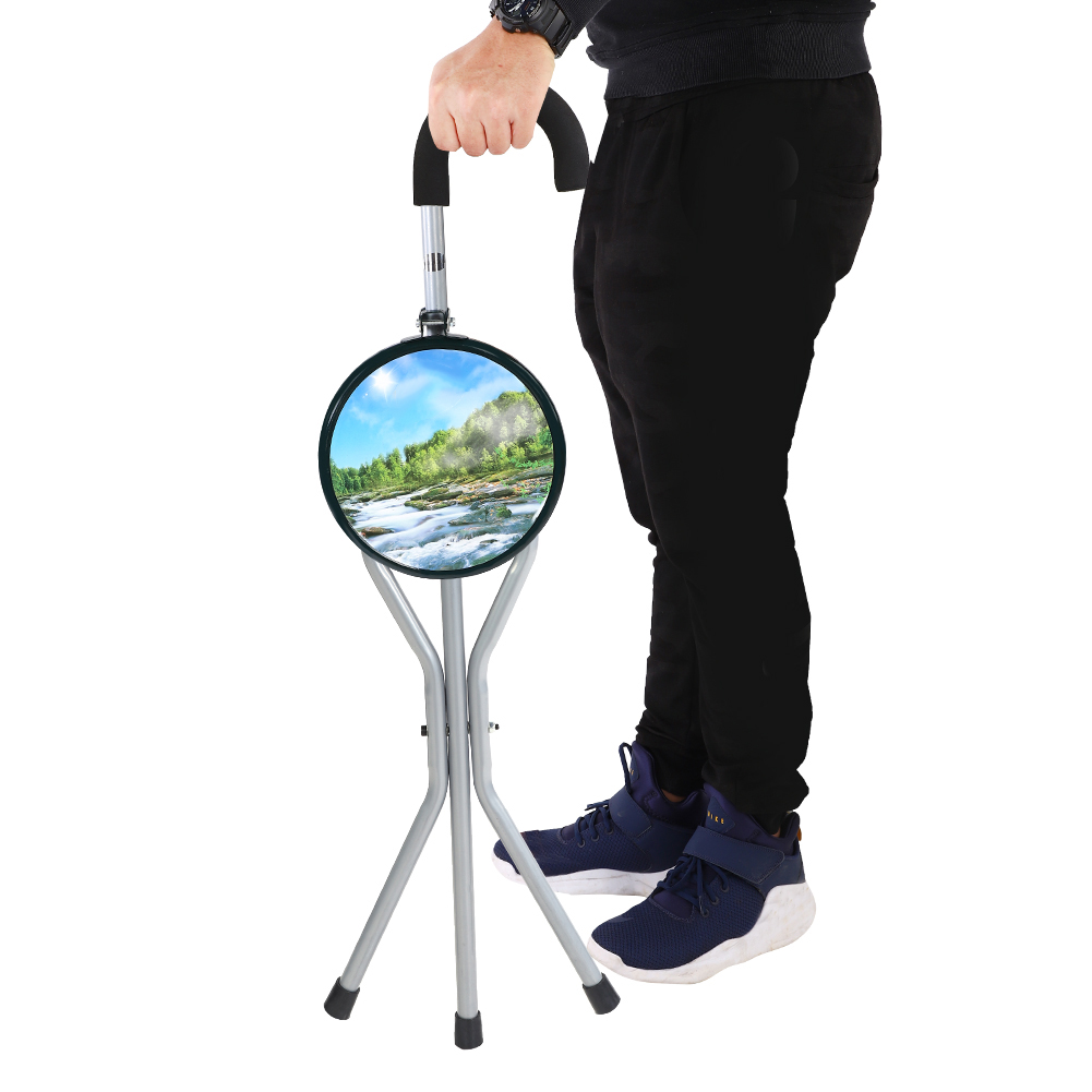 Tragbarer, Faltbarer Gehstock Aus Eisen, Sitz, Dreibein, Reisehocker