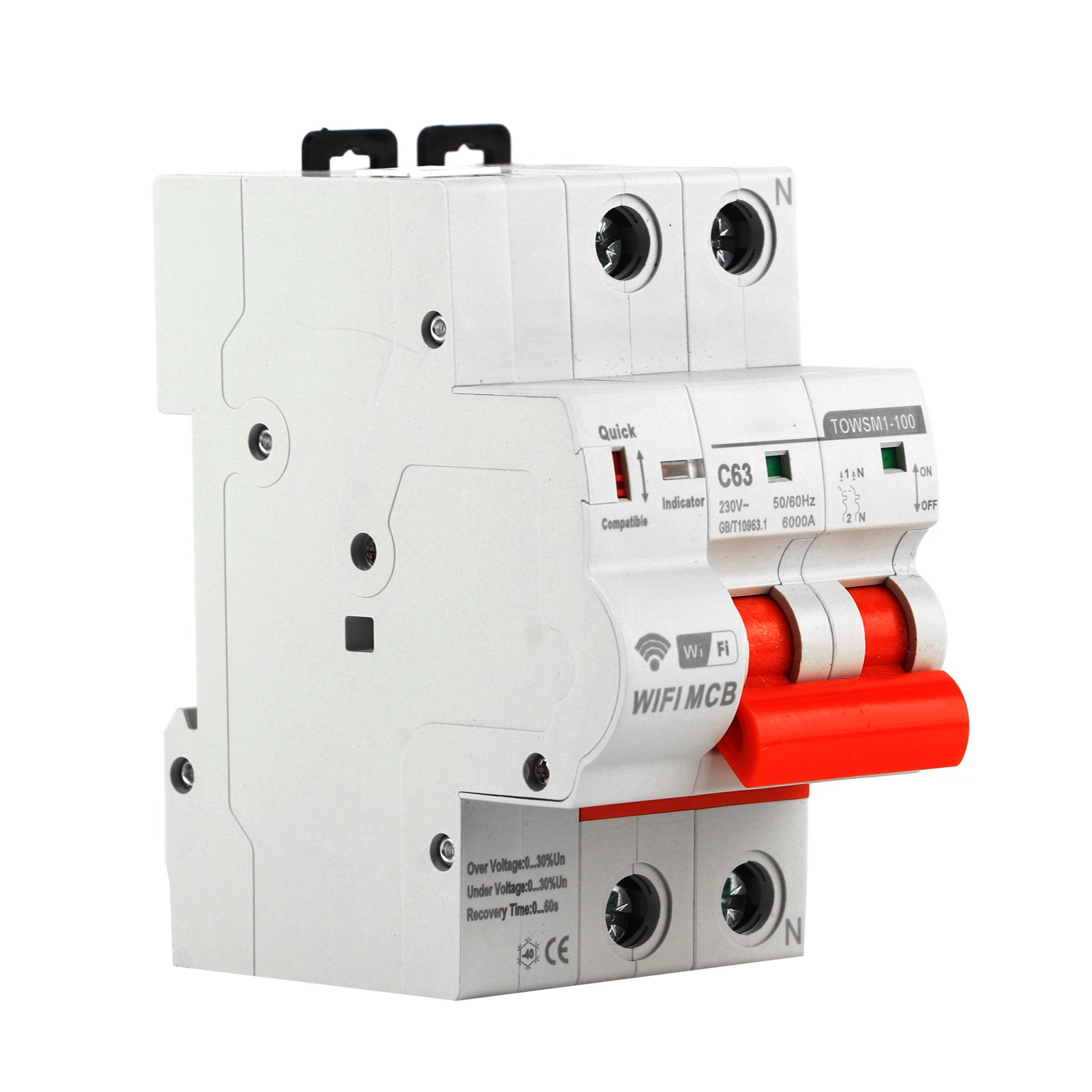 Intelligenter Wlan-leistungsschalter, 2-polig, Din-schienenmontage, 230 V Wechselstrom, Für Haushalt Und Fabrik, Towsm1 100
