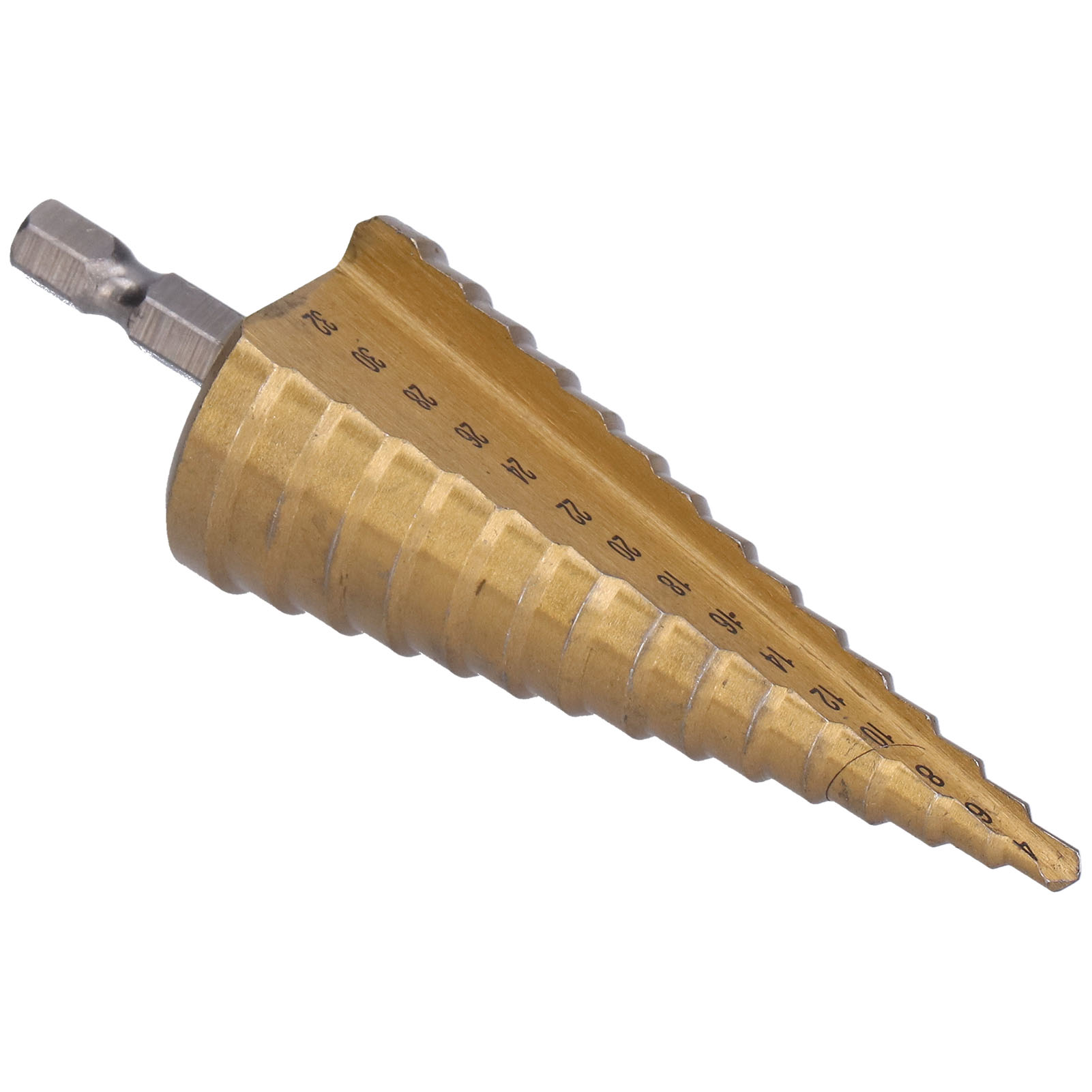 Stufenbohrer Mit Titanbeschichtung, Gerader Nut, Pagodenkegel, Hss-reibwerkzeug, 1/4 Zoll, Dreieckiger Griff