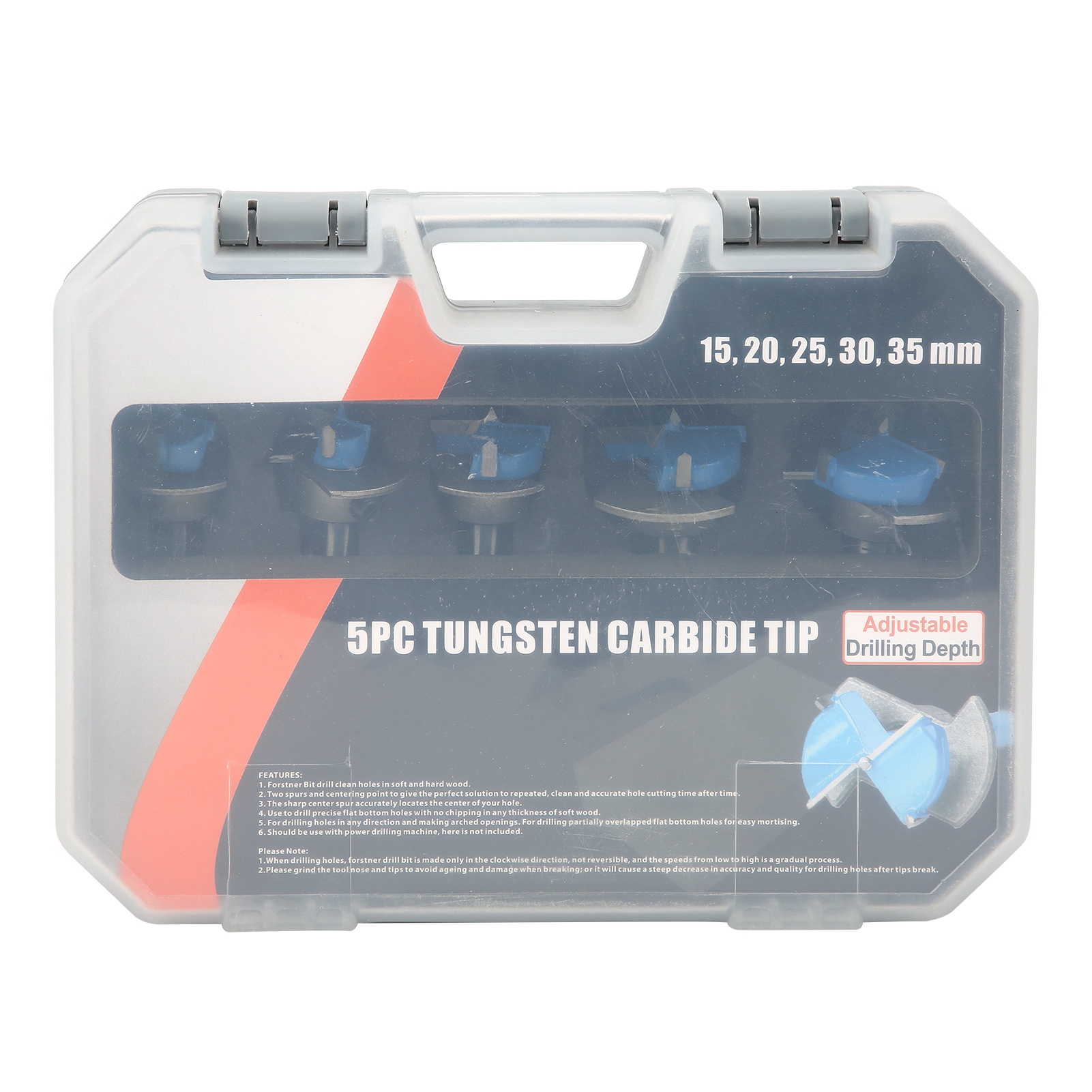 5-teiliges Holzbearbeitungs-lochöffner-set, Blaue Hartmetall-bohrer Mit Verstellbarem Scharnier, 15–35 Mm