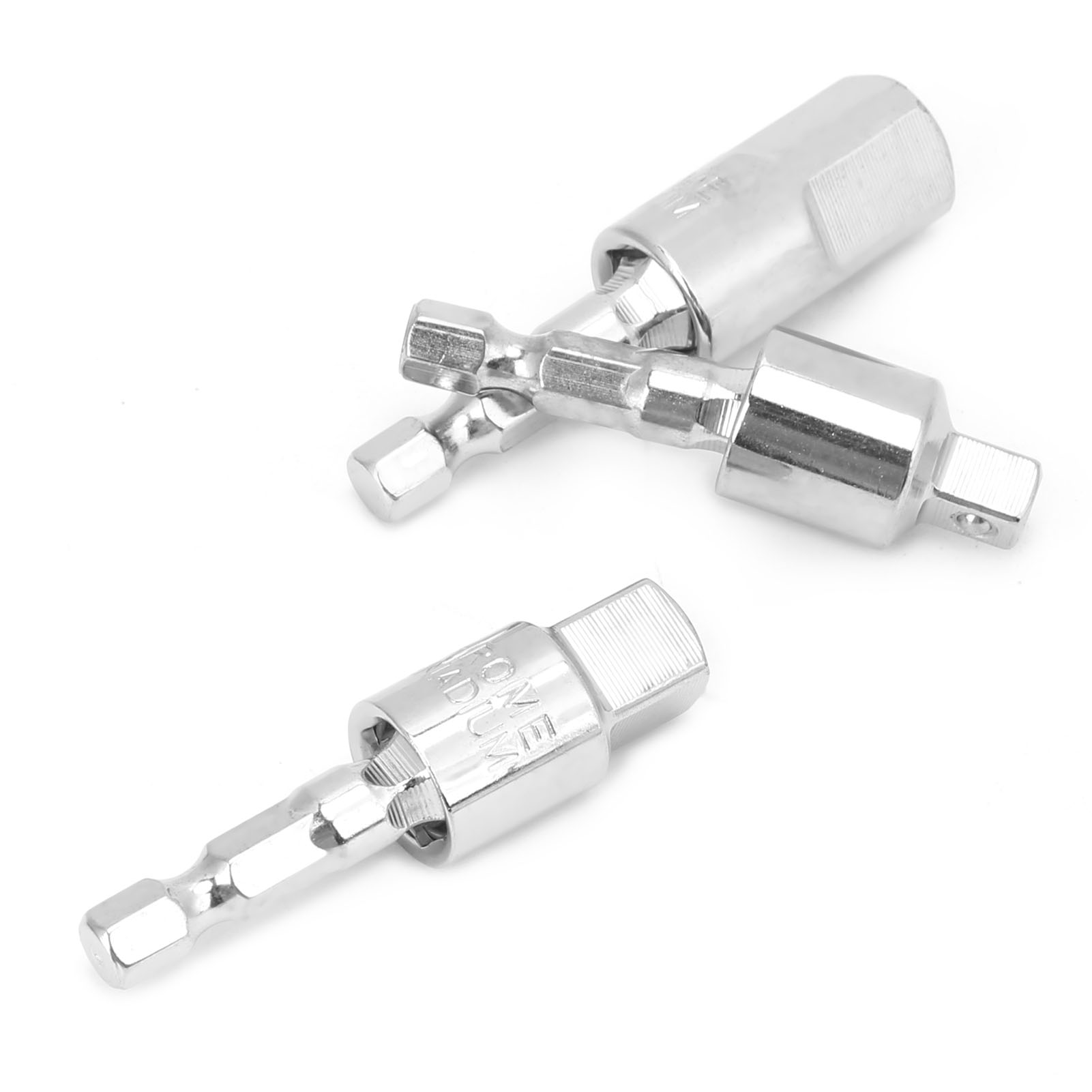 3-teiliges Steckschlüssel-set Für Bohrmaschinen, Metall, Sechskantschaft, Vierkantadapter, 360° Drehbar, Silber