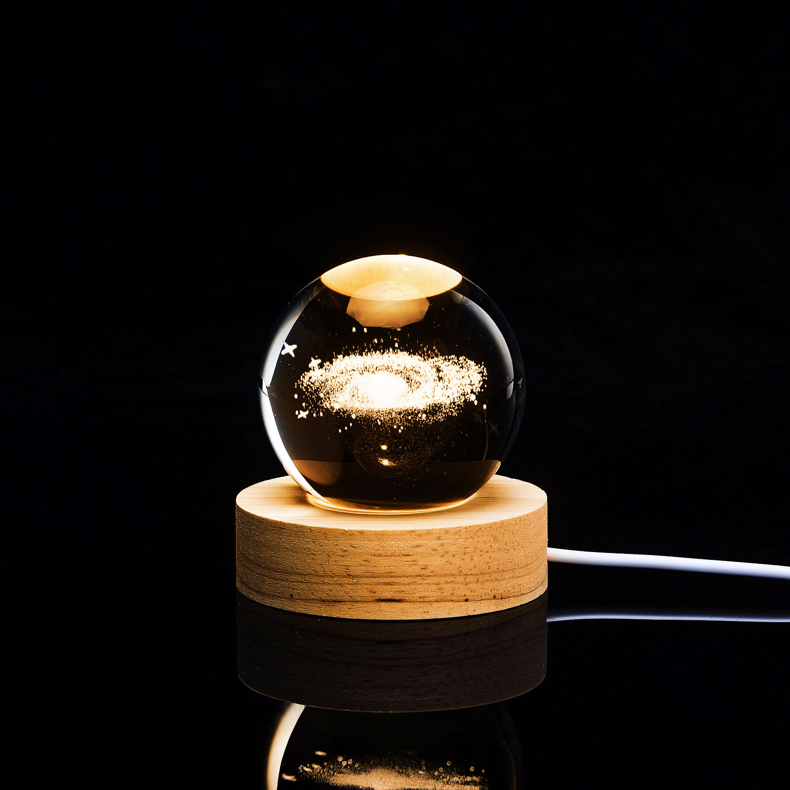 Kristallkugel-leuchte, 3d-gravierte, Leuchtende Kristallkugel, Romantische Ambiente-lampe Mit Holzsockel