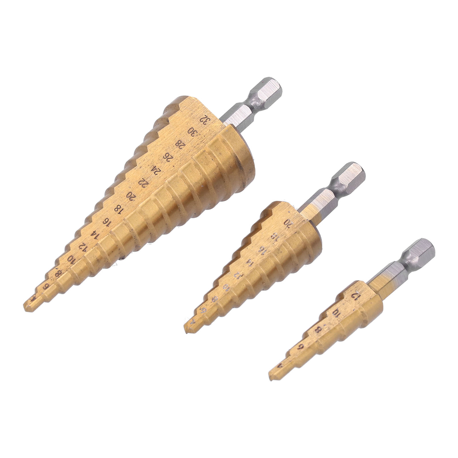 3-teiliges Stufenbohrer-set Mit Sechskantschaft, Aus Hss (hochleistungsschnellstahl), Glatter, Robust Und Langlebig, Titanbeschichtet