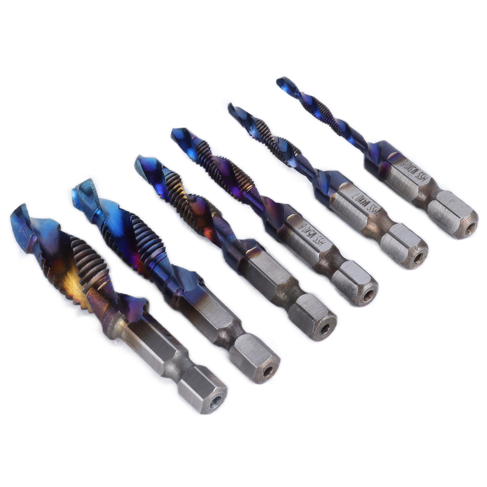 6-teiliges Spiralgewindebohrer-set Mit Blauer Beschichtung, Sechskantschaft, Zum Bohren Und Schneiden Von Weichmetallen