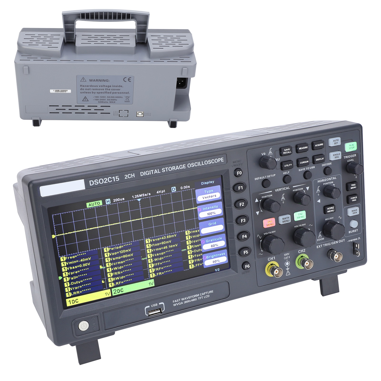 Digitales Speicheroszilloskop Dso2c15, 150 Mhz Bandbreite, 2 Kanäle, 1 Gsa/s Abtastrate, Eu 100–240 V