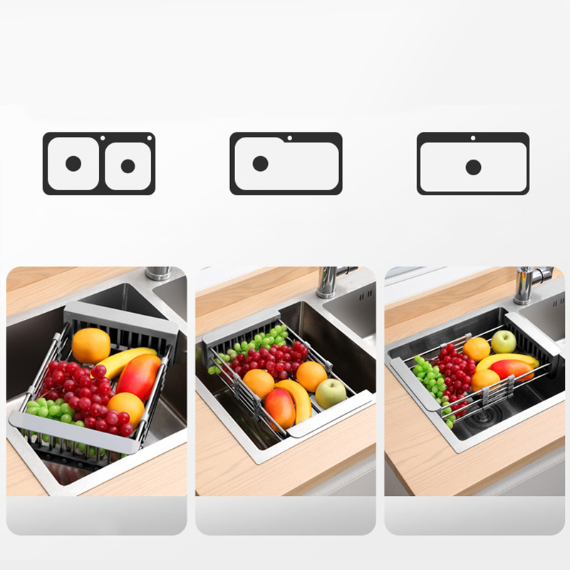 Große, Graue, Ausziehbare Abtropfschale Aus Edelstahl, Ideal Für Geschirr, Obst Und Gemüse.