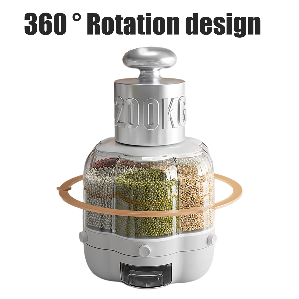 Großer Vorratsbehälter Für Getreide (6,5 L) Mit 6 Drehbaren Fächern, Reisspender, Luftdicht Verschlossen, Ideal Für Die Küche.