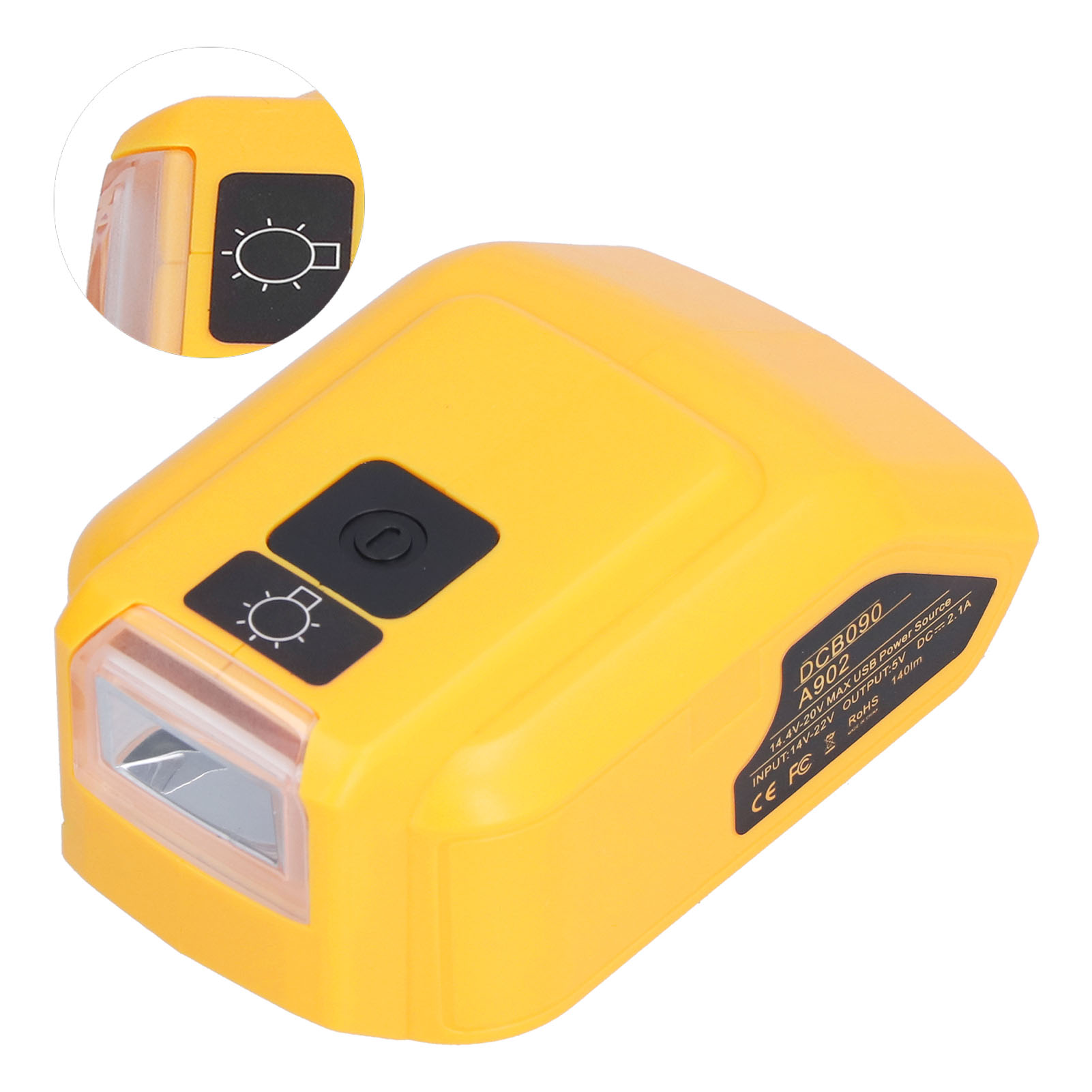 Akkuladegerät-adapter-konverter Mit Led-arbeitsleuchte Für 14v-22v Usb-laden, 12v Dc-ausgang, Dcb090 (ohne 12vdc-anschluss)