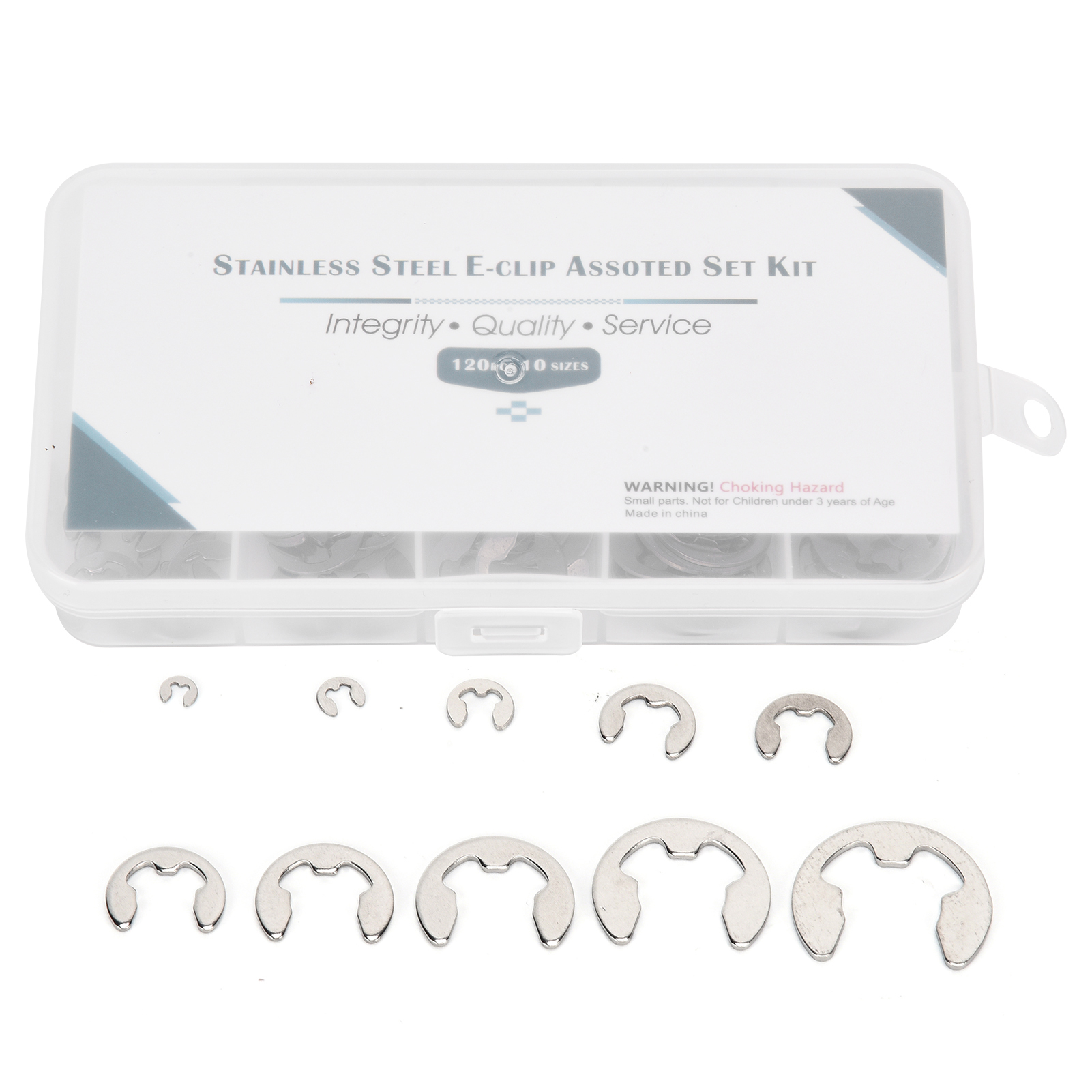 120-teiliges Sortiment An E-clip-unterlegscheiben Aus Edelstahl Für Externe Sicherungsringe (1,5 Mm – 10 Mm)